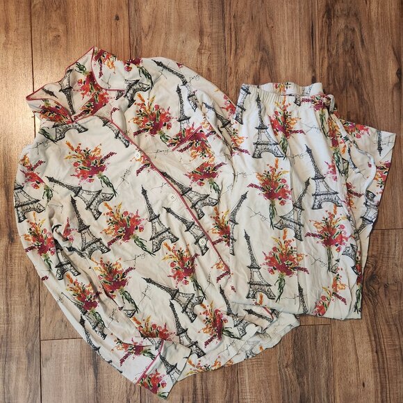 Cats Pajamas Small Two Piece Set Paris Eiffel Tower Button Long Sleeve Pants - Picture 3 of 11